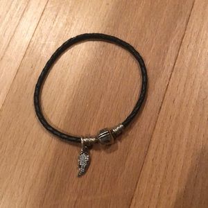 Pandora Leather Bracelet with Wing Charm